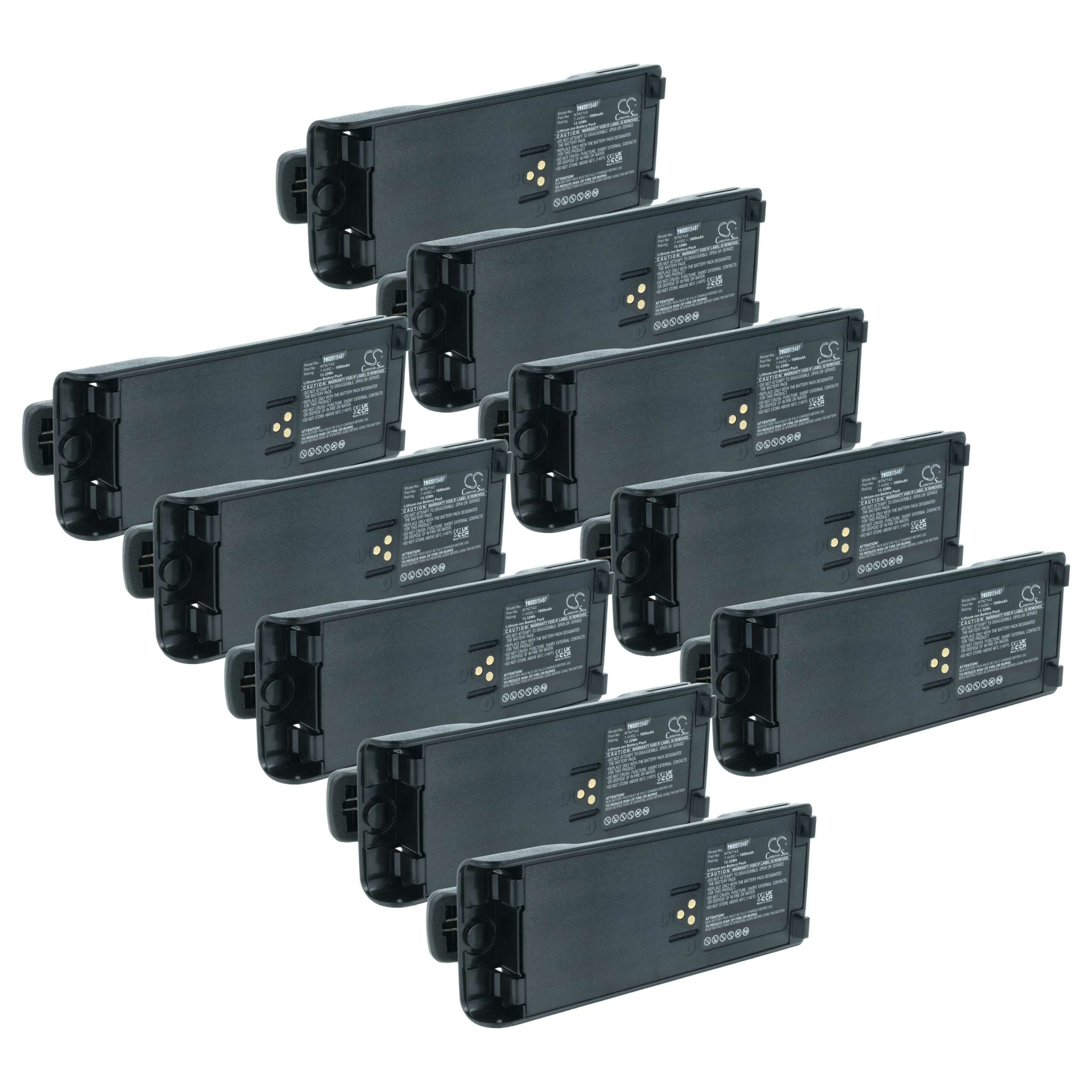 Lote de 10 Baterias vhbw para Rádio Motorola NTN7143A 1800 mAh 7.4 V Li-Ion