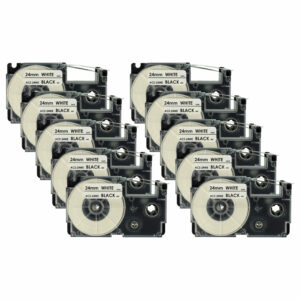 10x Fita para Etiquetadora vhbw substitui Casio XR-24WE, XR-24WE1 - 24 mm Preto sobre Branco