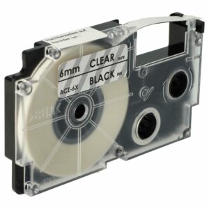 Fita para roteladora vhbw substitui Casio XR-6X1, XR-6X - 6 mm, Preto sobre Transparente