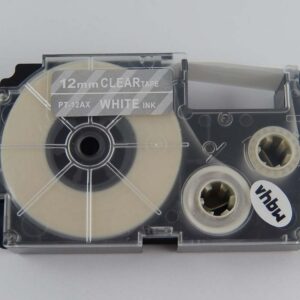 Fita para Etiquetadora vhbw substitui Casio XR-12AX, XR-12AX1 - 12 mm Branco sobre Transparente
