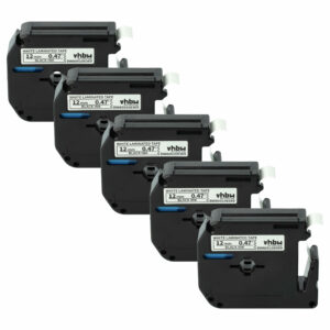 5x Fitas para Etiqueta vhbw substituem Brother M-K231 - 12 mm Preto sobre Branco