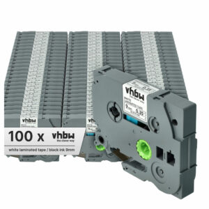 100x Fita de etiquetas vhbw substitui Brother TZ-221, TZE-221 - 9 mm Preto sobre Branco