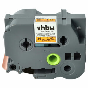 Fita de Etiquetas vhbw Compatível com Brother TZE-B261 / TZ-B261 - 36 mm Preto em Neon Laranja