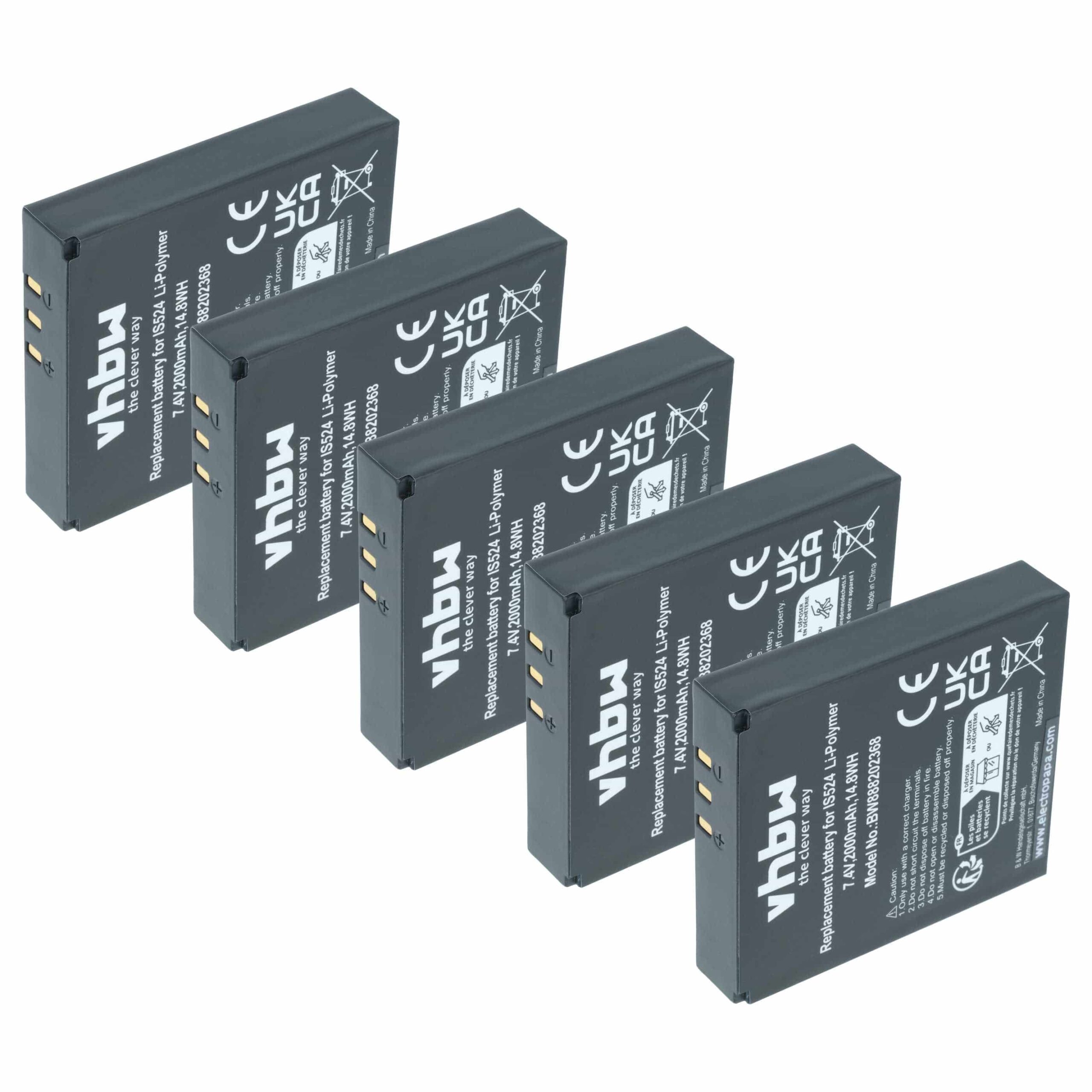 5x Baterias vhbw para Pax Barcode Scanner POS (2000 mAh, 7.4 V)