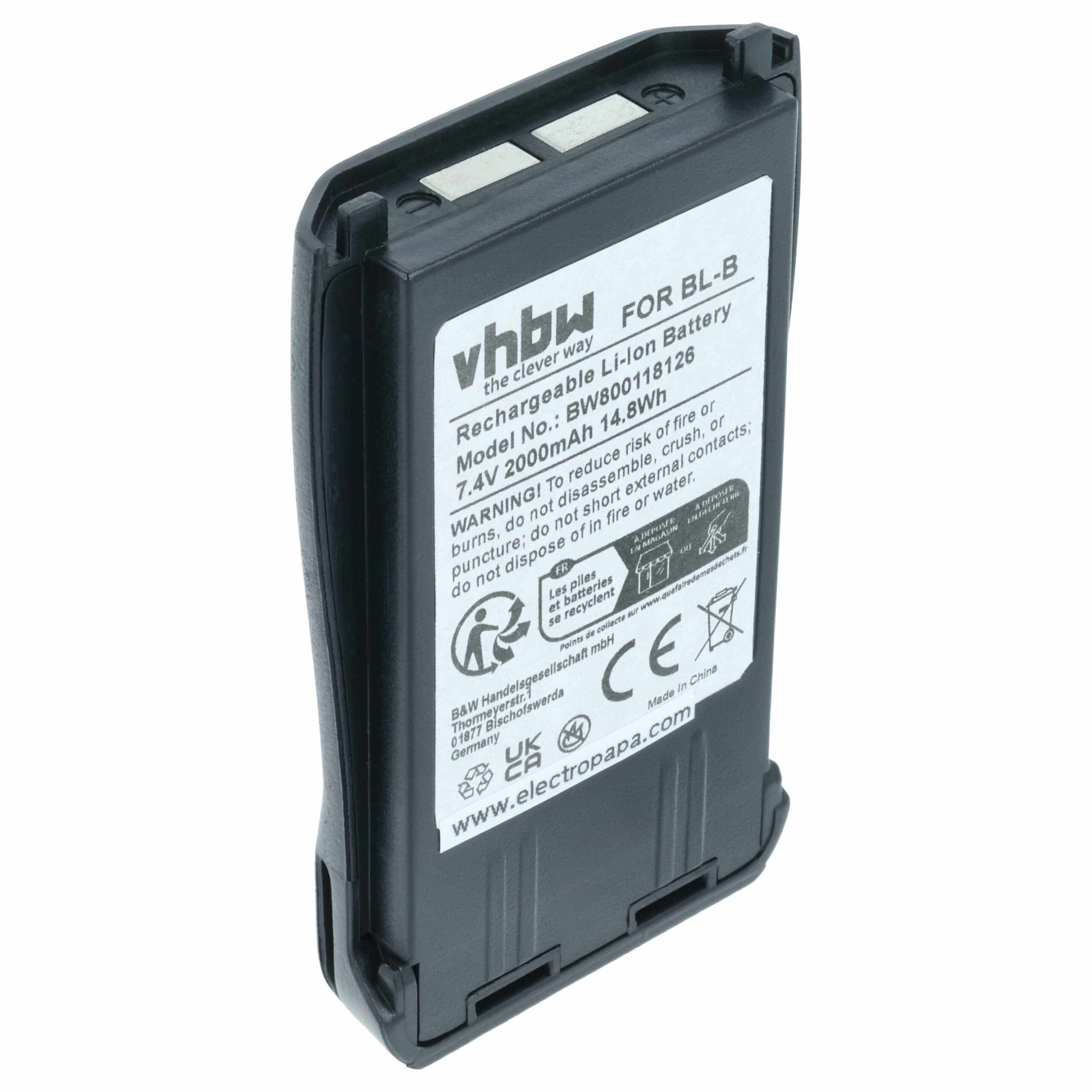 Bateria de rádio vhbw substitui Baofeng BL-B - 2000 mAh 7.4 V Li-Ion