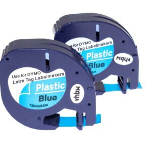 2x Fita de Etiquetas compatível com Dymo 91205 - 12 mm Preto sobre Azul