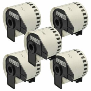 5x Rolo de Etiquetas vhbw compatível com Brother DK-44605 - Autocolante 62 mm x 30.48 m + Suporte