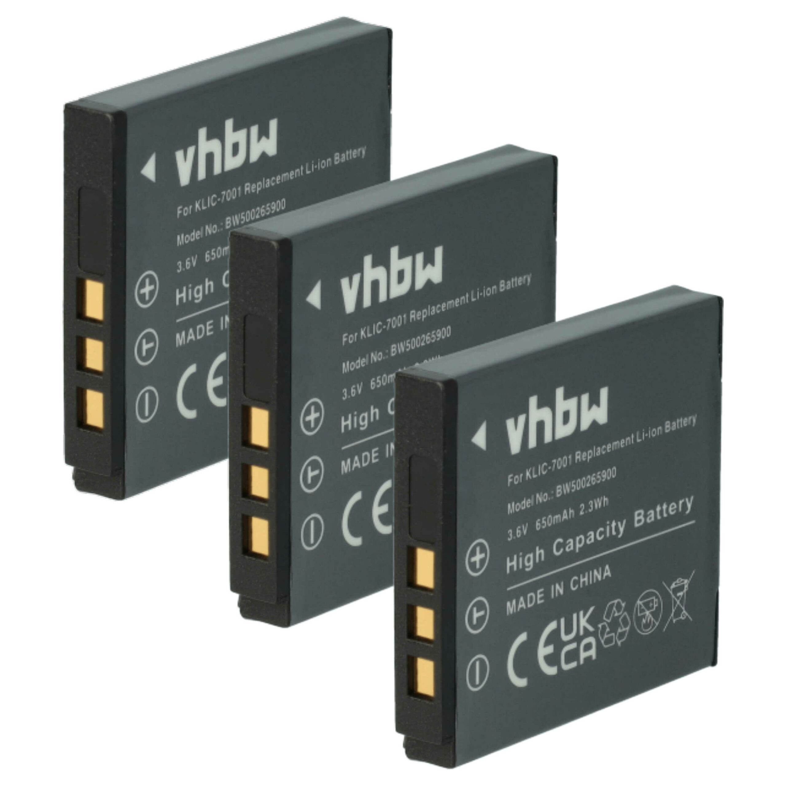 3x Baterias vhbw para BenQ DLi-213 / Kodak Klic-7001 - 650mAh, 3.6V