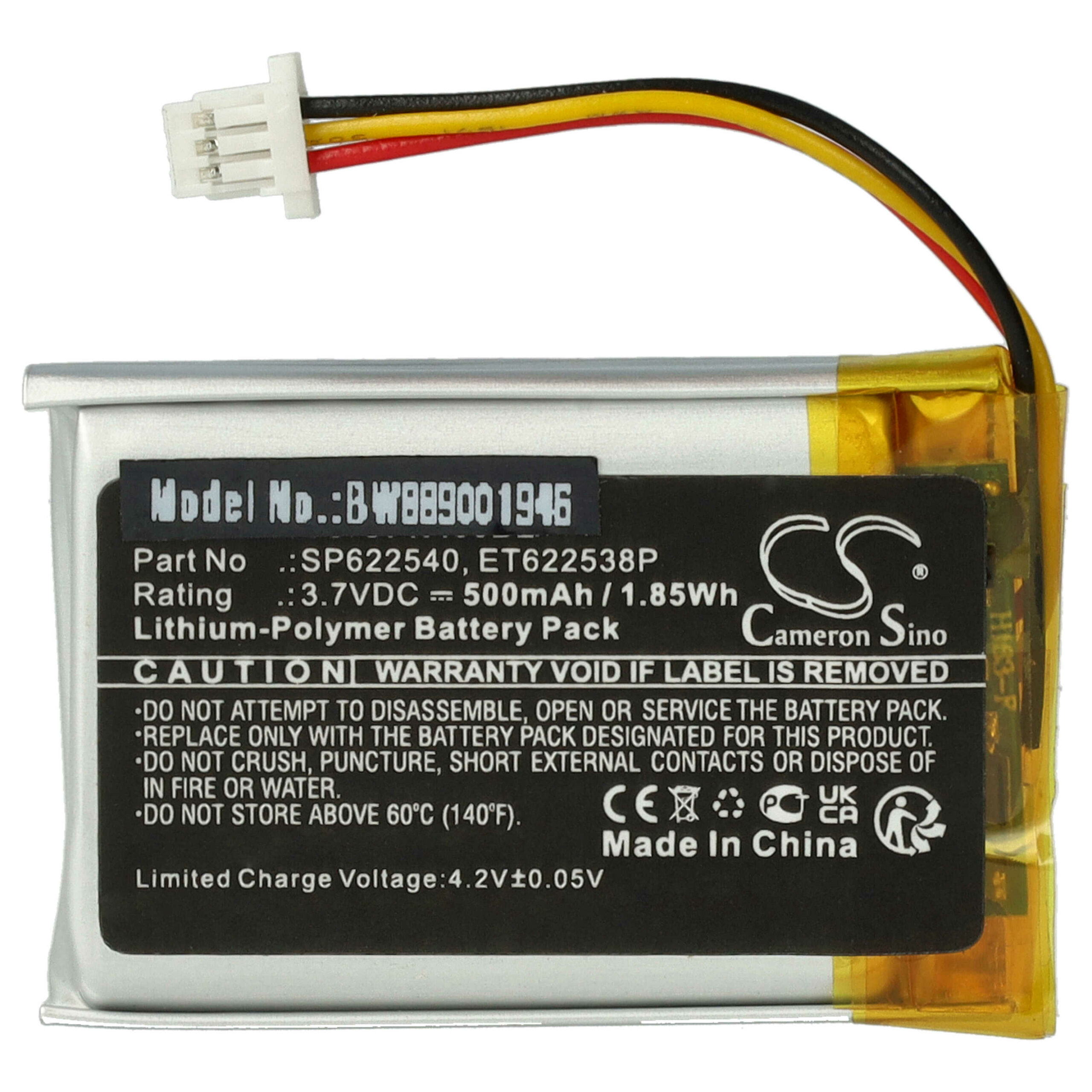 Bateria vhbw para leitor de códigos de barras Opticon ET622538P - 500 mAh 3.7 V