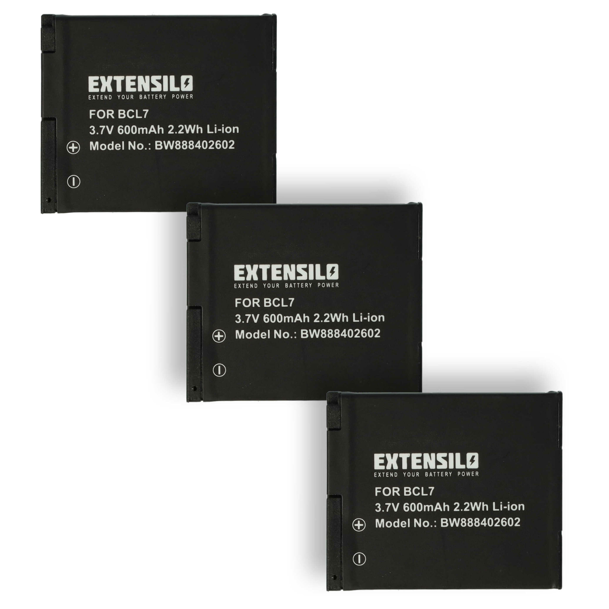 3x Bateria EXTENSILO para Panasonic DMW-BCL7, DMW-BCL7E - 600mAh, 3.7V, Li-Ion