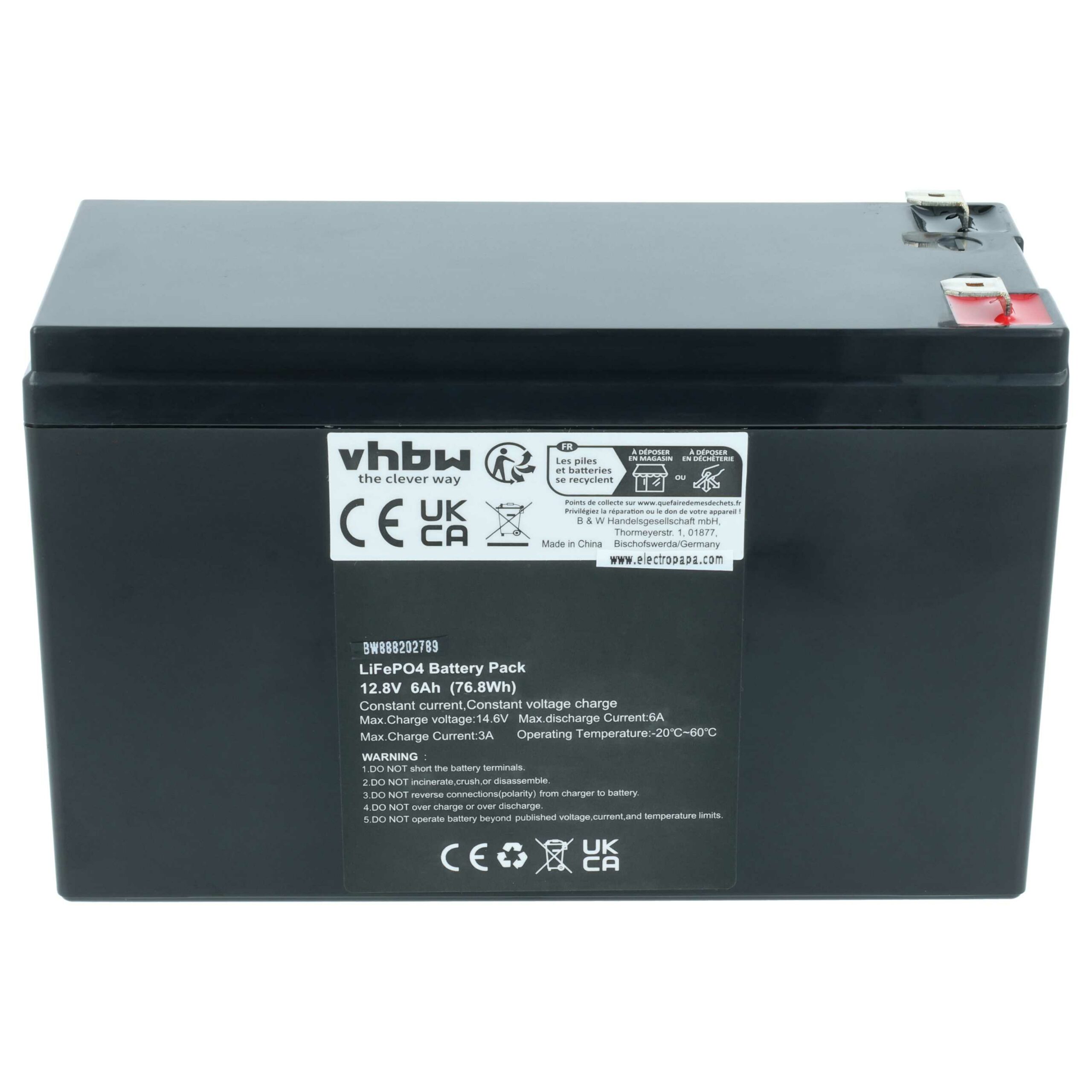 Bateria de Bordo vhbw LiFePO4 12.8V 6Ah para Caravanas, Barcos e Sistemas Solares - Image 3