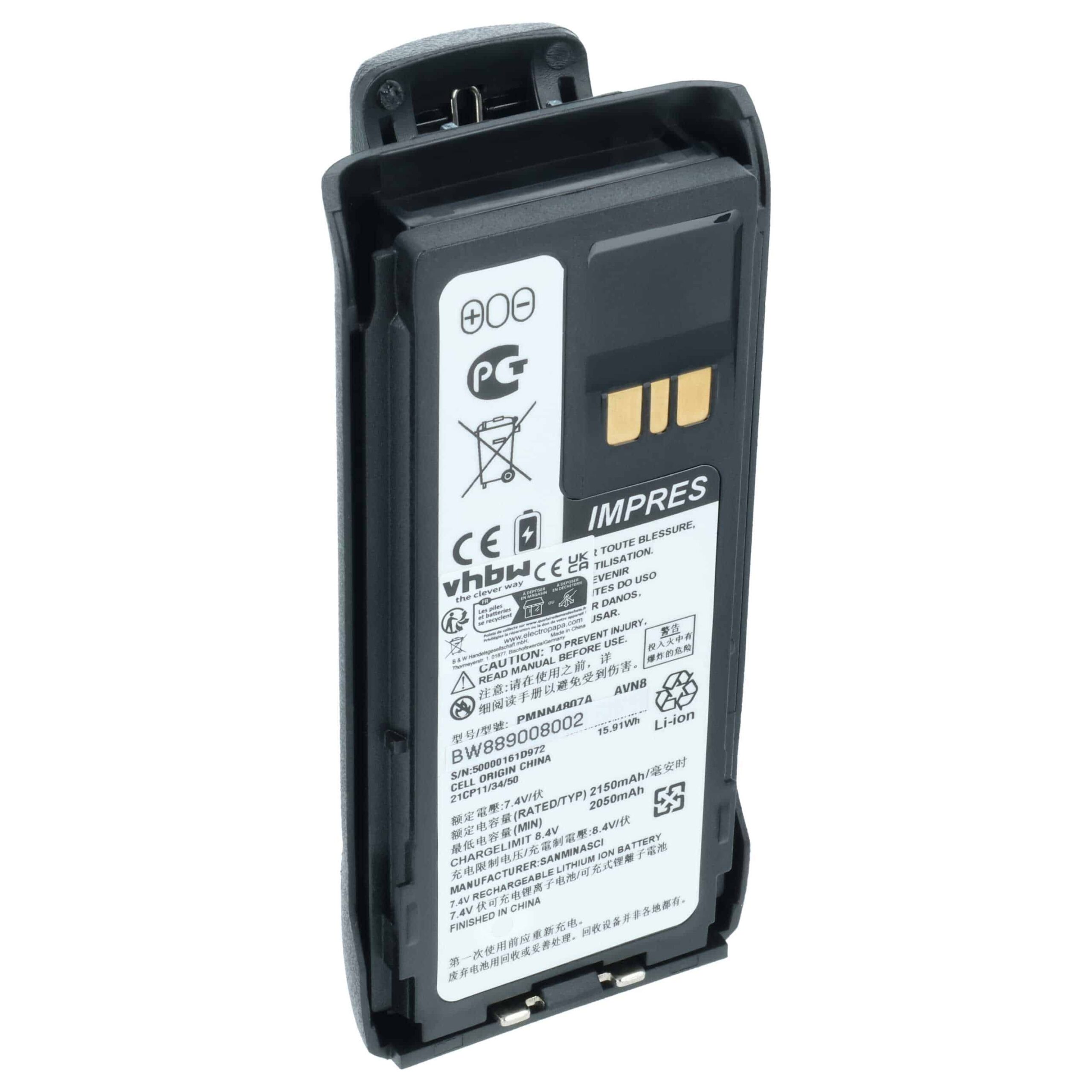Bateria para Rádio vhbw substitui Motorola PMNN4407A 2150 mAh 8.4 V Li-Ion