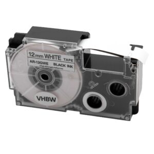 Fita para Impressora de Etiquetas vhbw substitui Casio XR-12GWE - 12 mm Preto sobre Branco