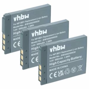 3x Baterias vhbw para Sony NP-FD1, NP-BD1 - 500mAh, 3.6V
