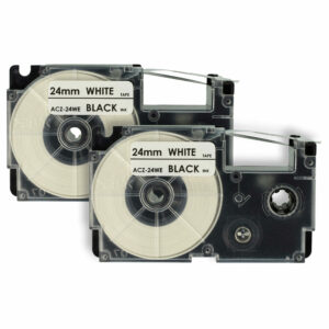 2x Fita de Etiquetas vhbw para Casio XR-24WE, XR-24WE1 - 24 mm, Preto sobre Branco