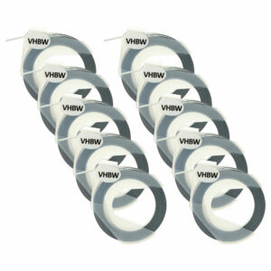 10x Fitas de Relevo 3D vhbw para Dymo / Motex - 9 mm Branco sobre Preto