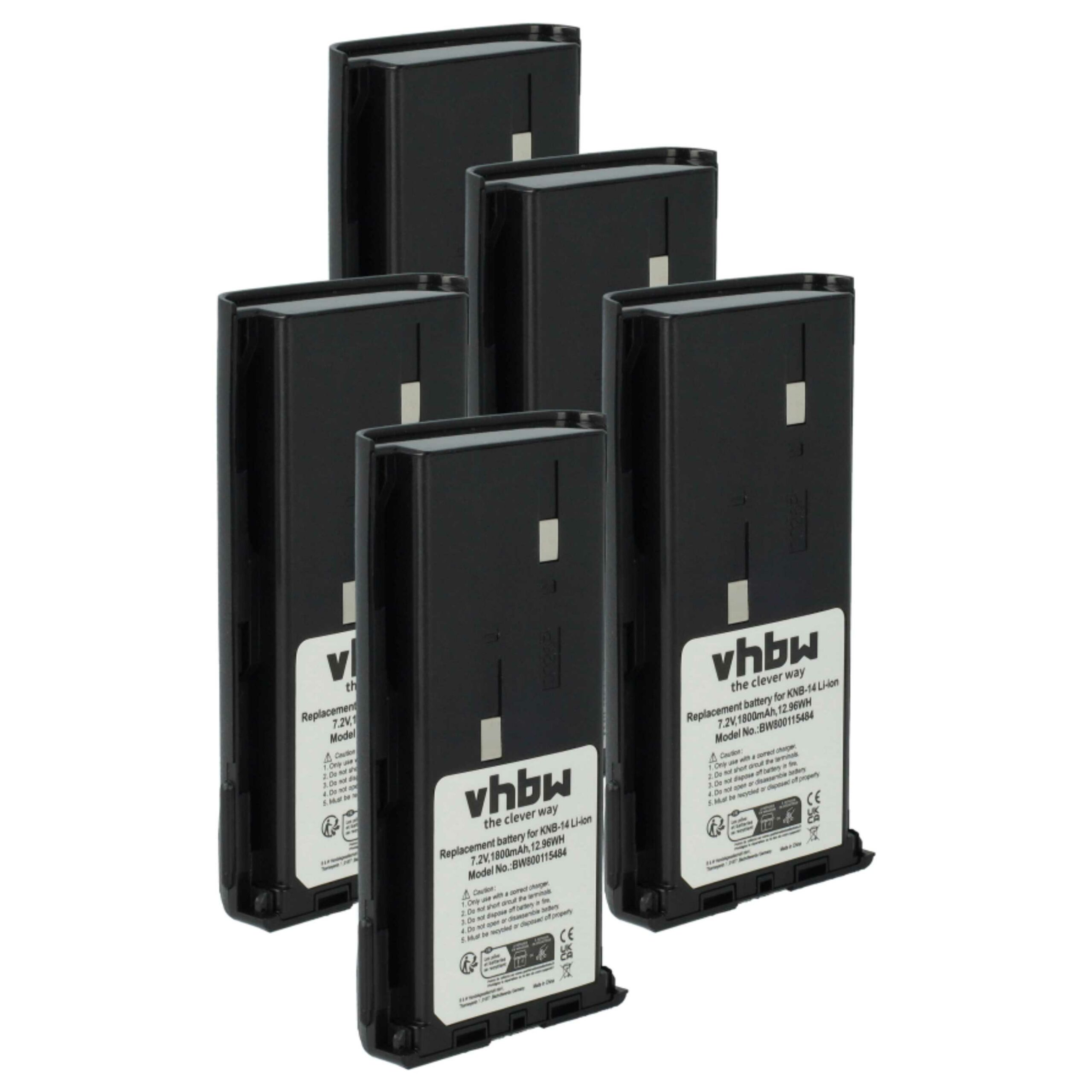 Conjunto de 5 Baterias vhbw para Rádio Bidatong BD-15-L - 1800 mAh 7.4 V Li-Ion