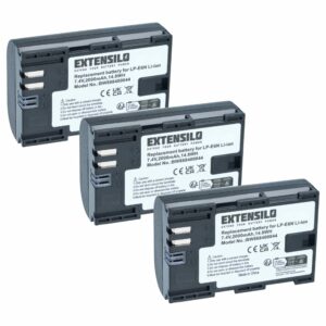 3x Bateria Extensilo compatível com Canon LP-E6N - 2000mAh, 7.4V