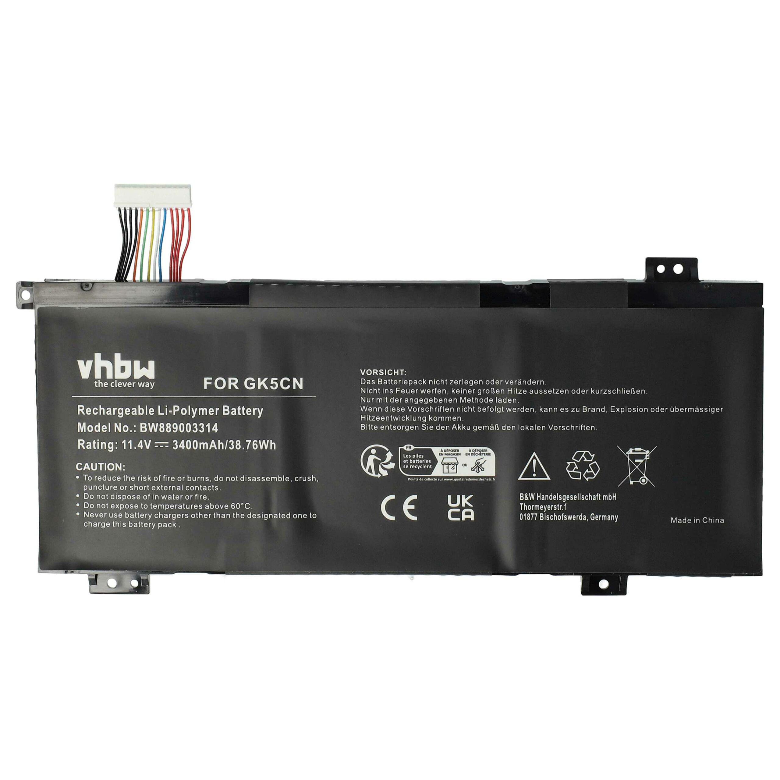Bateria para Portátil vhbw para Machenike GK5CN-00-13-3S1P-0 3400 mAh 11.4 V Li-polímero - Image 3