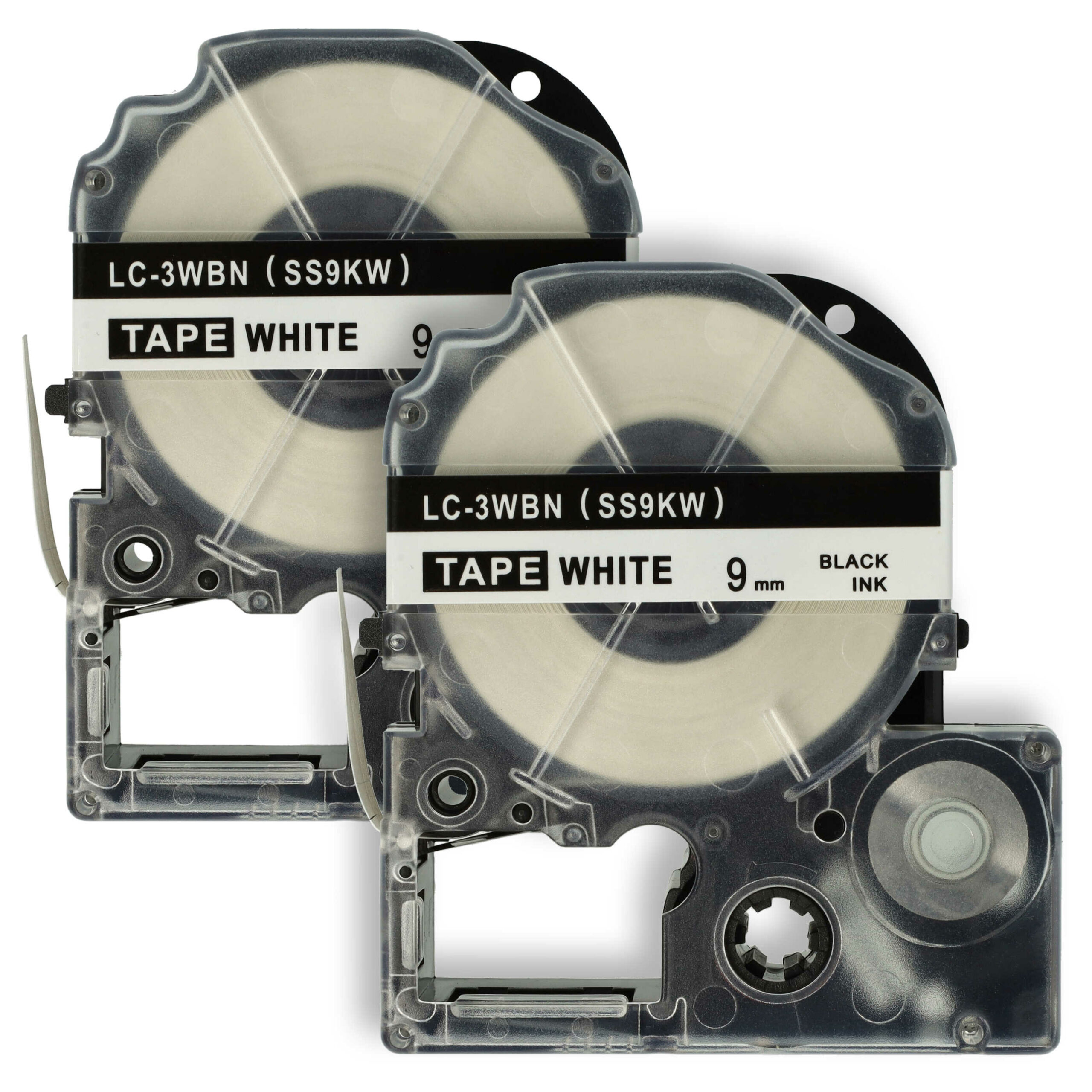2x Fita de Etiquetas vhbw substitui Epson SS9KW, LC-3WBN - 9 mm Preto sobre Branco