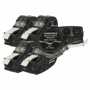 5x Fita de Etiquetas vhbw substitui Brady M21-500-423 - 12.7 mm Preto sobre Branco, Poliéster