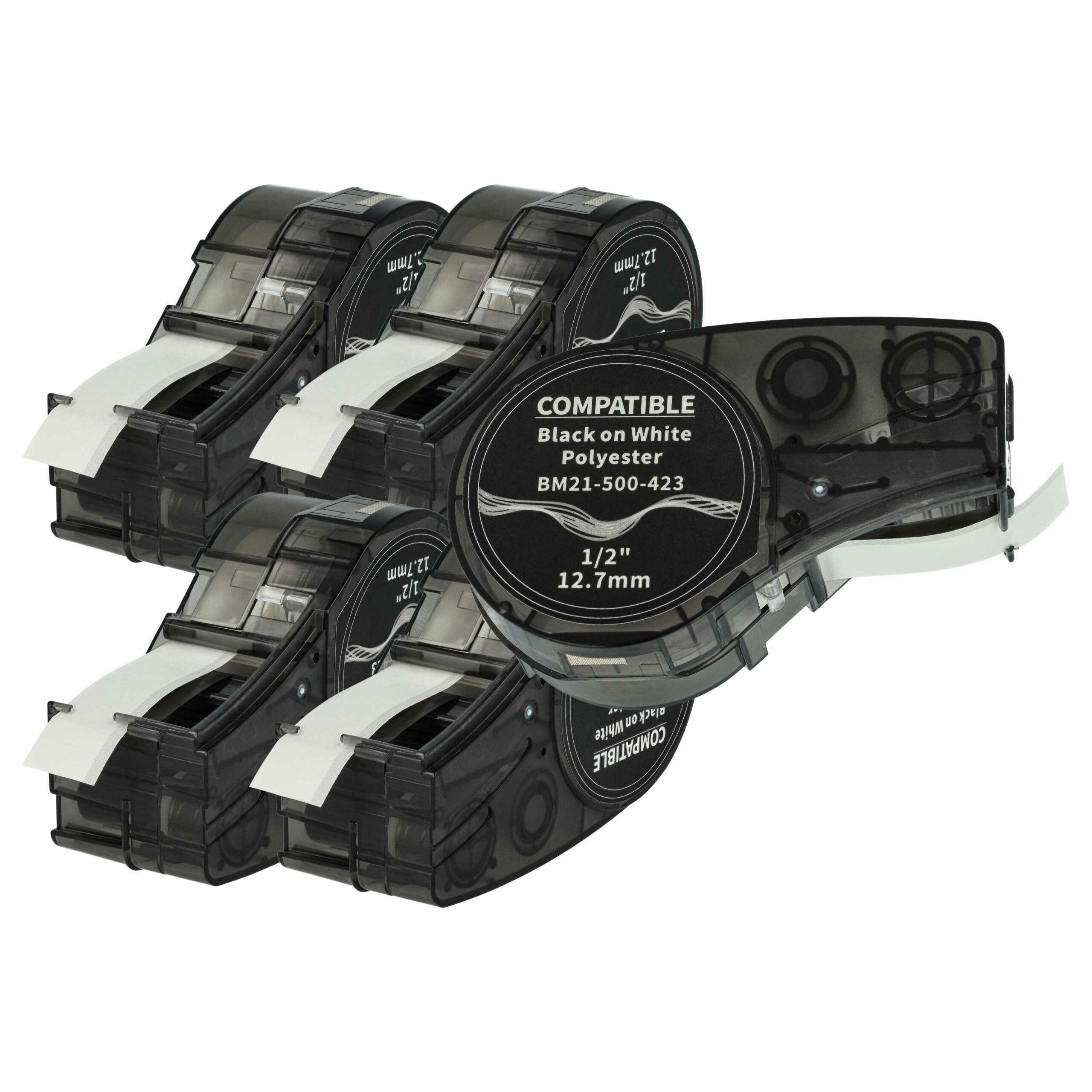 5x Fita de Etiquetas vhbw substitui Brady M21-500-423 - 12.7 mm Preto sobre Branco, Poliéster