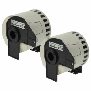 2x Rolos de Etiquetas vhbw para Brother DK-22205 - 62 mm x 30.48 m + Suporte