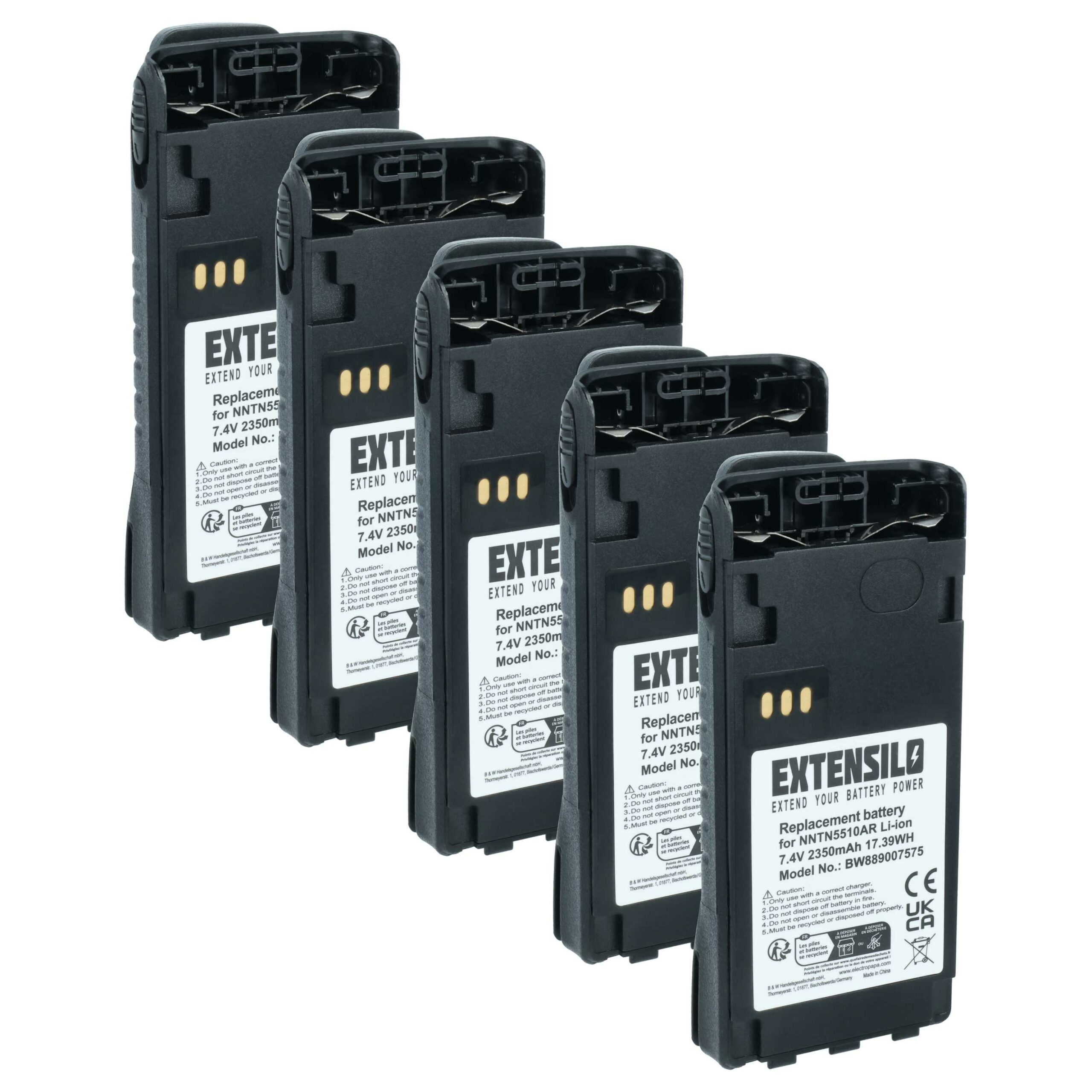 Conjunto de 5 Baterias EXTENSILO Li-Ion 2350 mAh 7.4 V para Rádios Motorola + Clip de Cinto