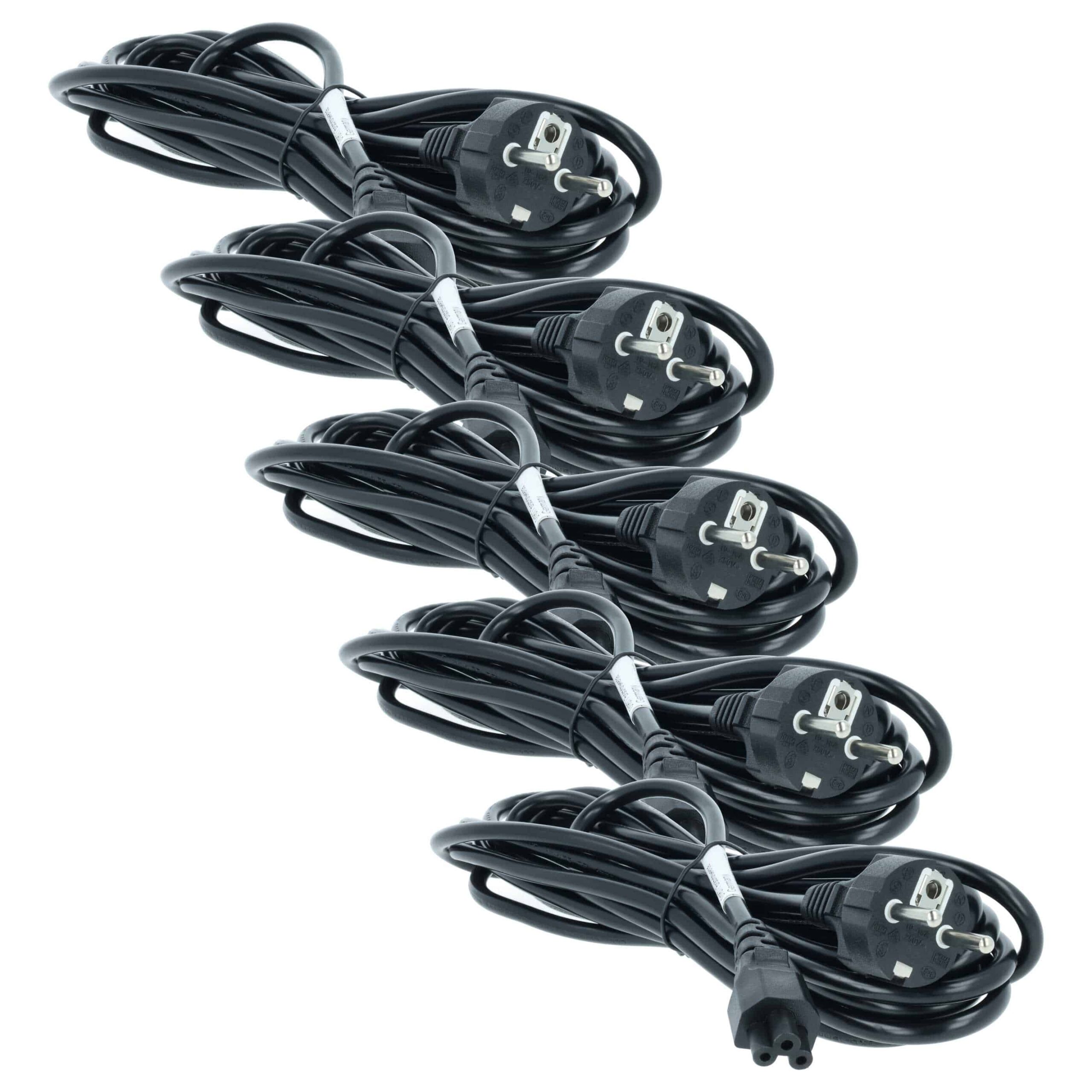 5x Cabo de Alimentação C5 Ficha Euro vhbw para Vorwerk VR300 e Monitores - 5 m