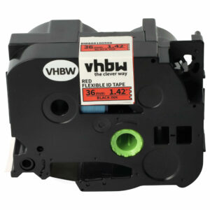 Fita de Etiquetas vhbw para Brother PT-3600 / PT-9200 (TZ-FX461) - 36 mm, Preto sobre Vermelho, Flexível