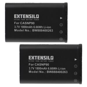 2x Baterias EXTENSILO para Casio NP-90, NP-90DBA - 1800mAh, 3.7V