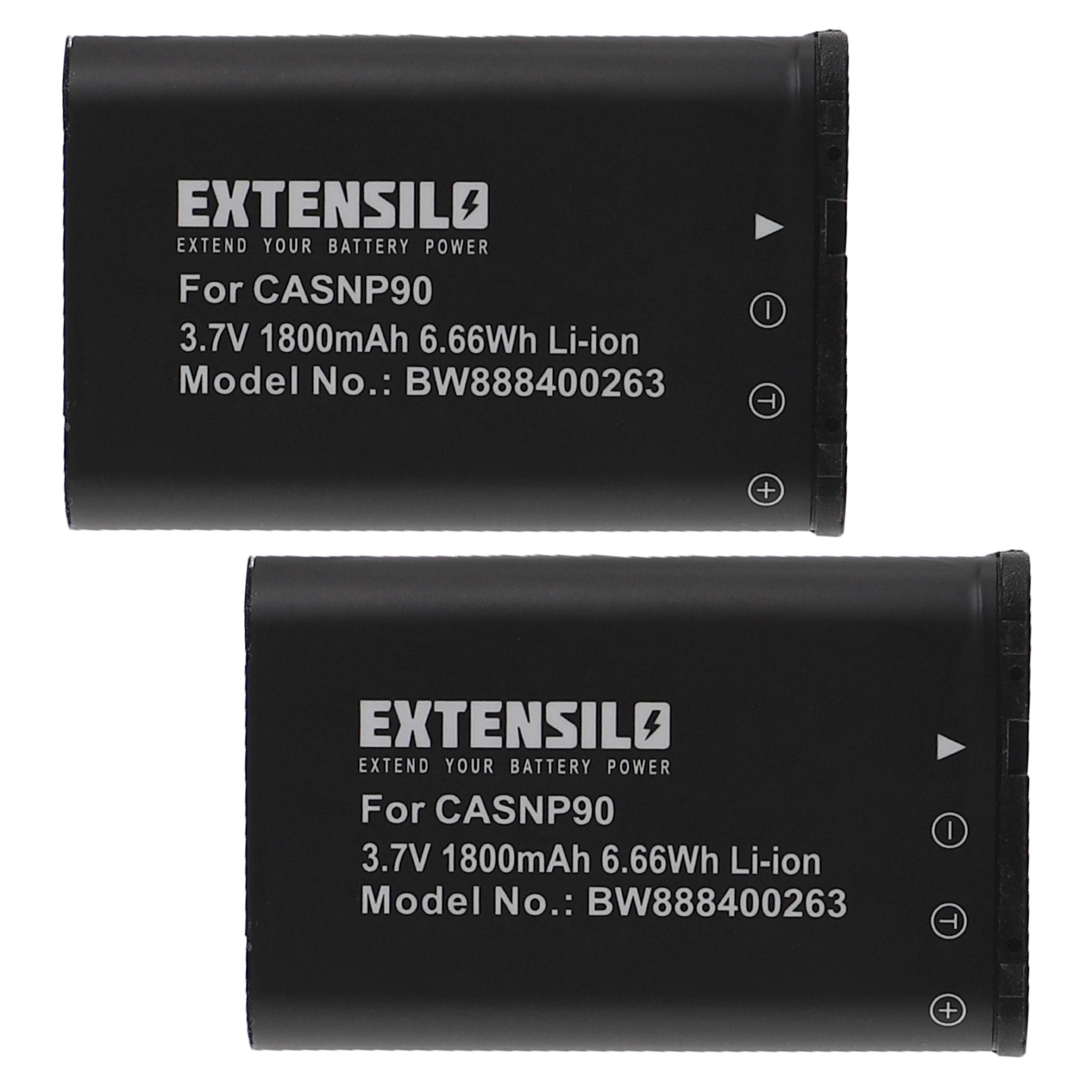 2x Baterias EXTENSILO para Casio NP-90, NP-90DBA - 1800mAh, 3.7V