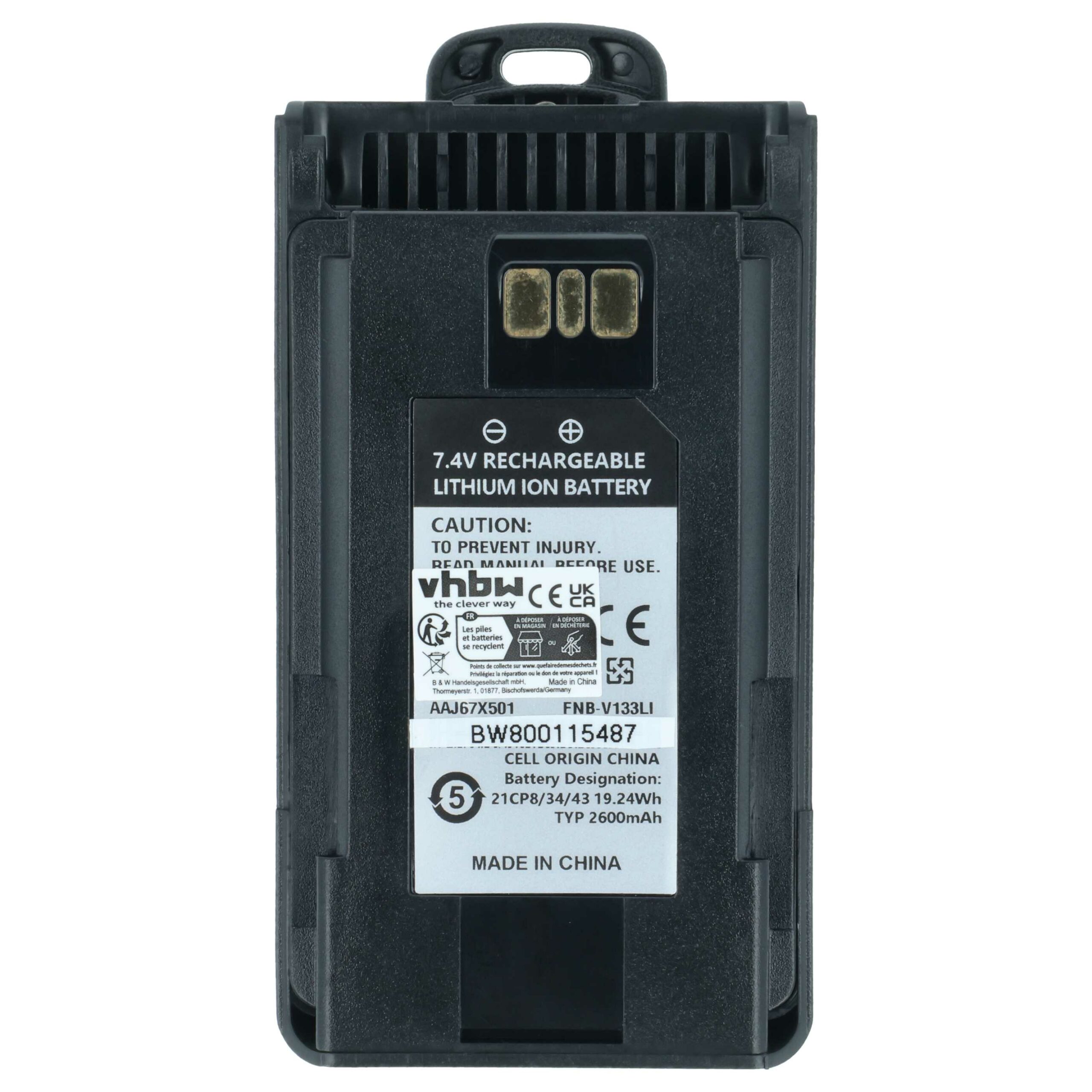 Pack 5x Baterias vhbw para Rádio Motorola AAJ67X001 - 2600 mAh 7.4 V Li-Ion + Mola de Cinto - Image 3