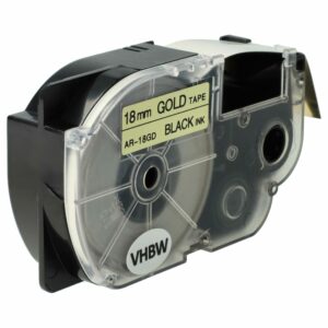 Fita para Etiqueteira vhbw substitui Casio XR-18GD, XR-18GD1 - 18 mm Preto sobre Dourado