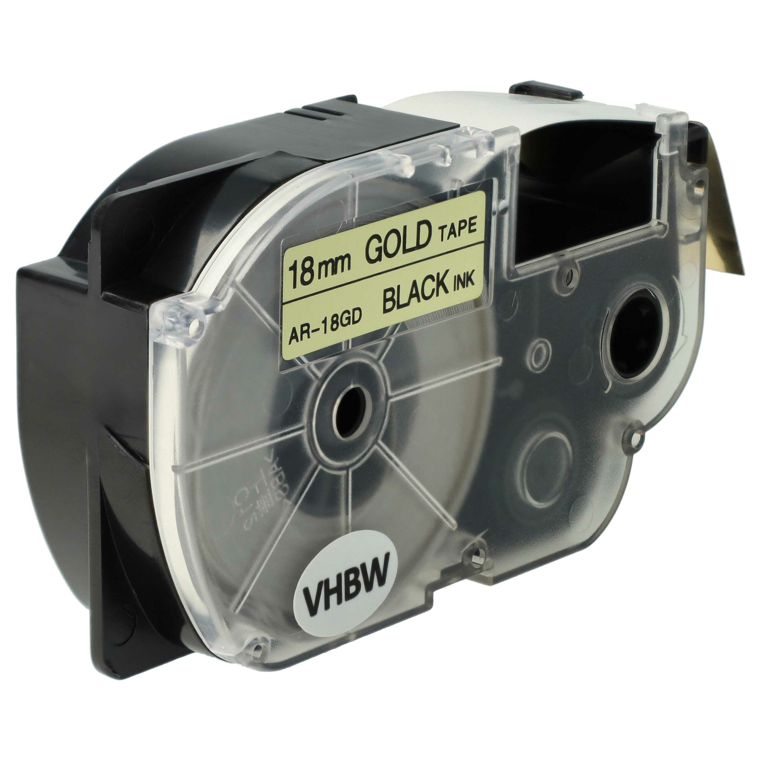 Fita para Etiqueteira vhbw substitui Casio XR-18GD, XR-18GD1 - 18 mm Preto sobre Dourado