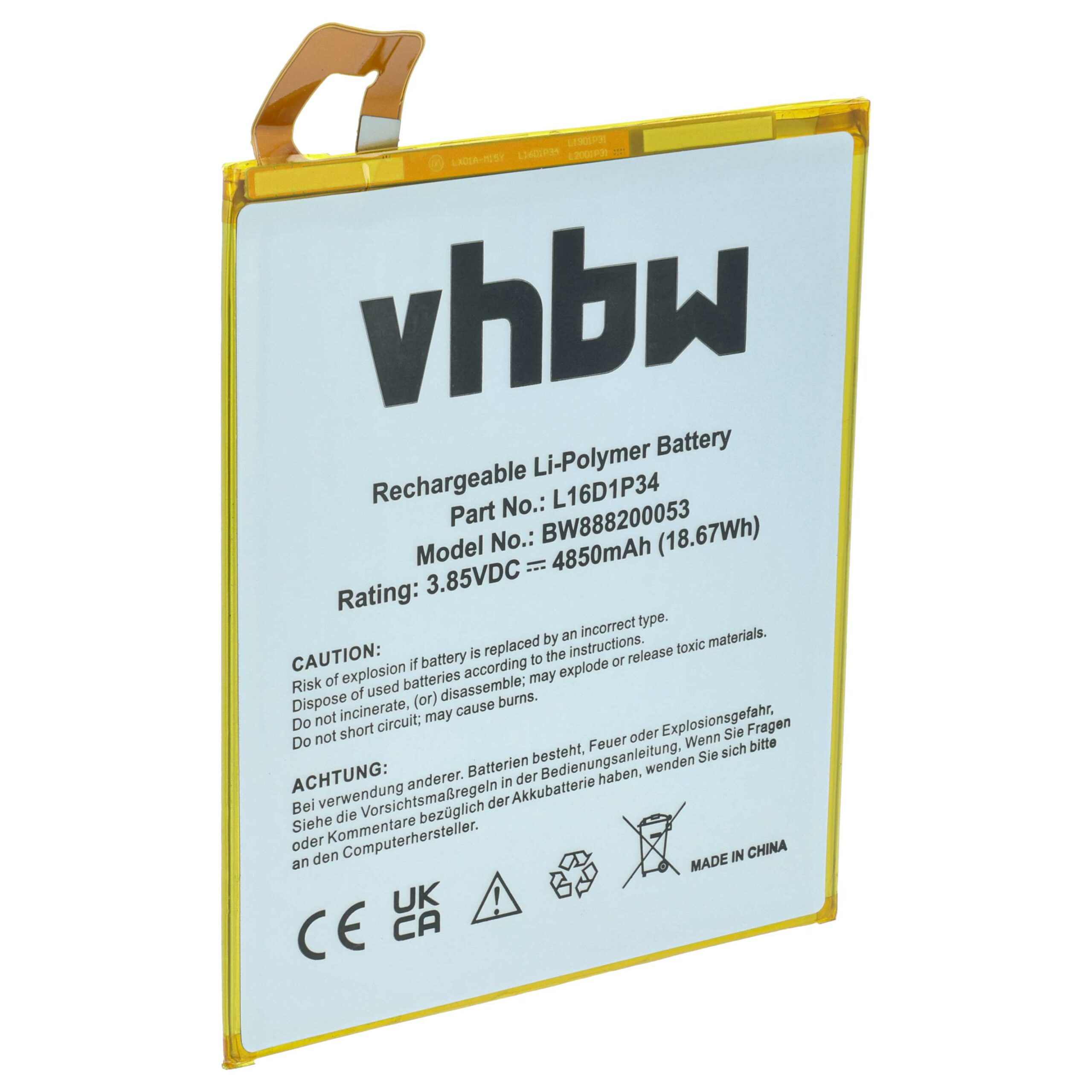 Bateria de Substituição para Tablet Lenovo L16D1P34 vhbw - 4850 mAh 3.85 V