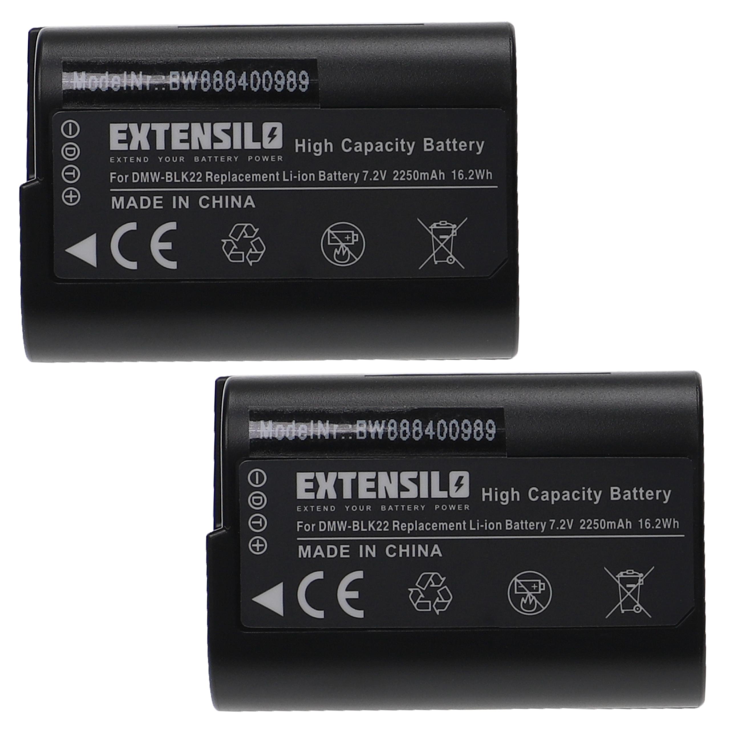 2x Bateria Extensilo para Panasonic DMW-BLK22, Lumix GH5, S5, G9 - 2250mAh, 7.2V - Image 3