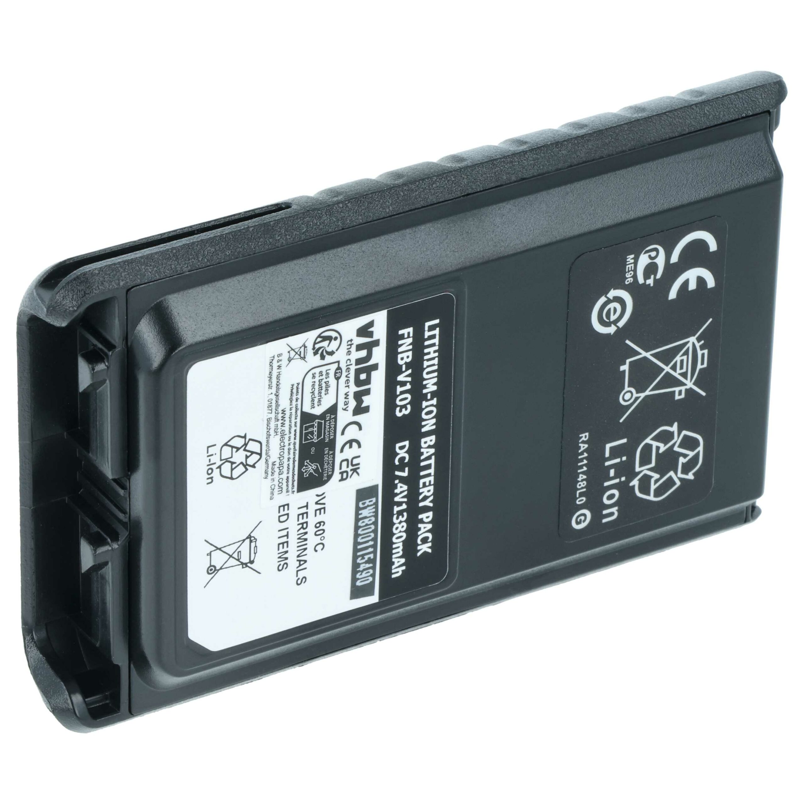 Bateria de Rádio vhbw para Yaesu Vertex FNB-V103, FNB-V104 1380 mAh 7.4 V Li-Ion
