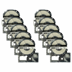 10x Fitas de Etiquetas vhbw para Epson SS9KW, LC-3WBN - 9 mm Preto sobre Branco
