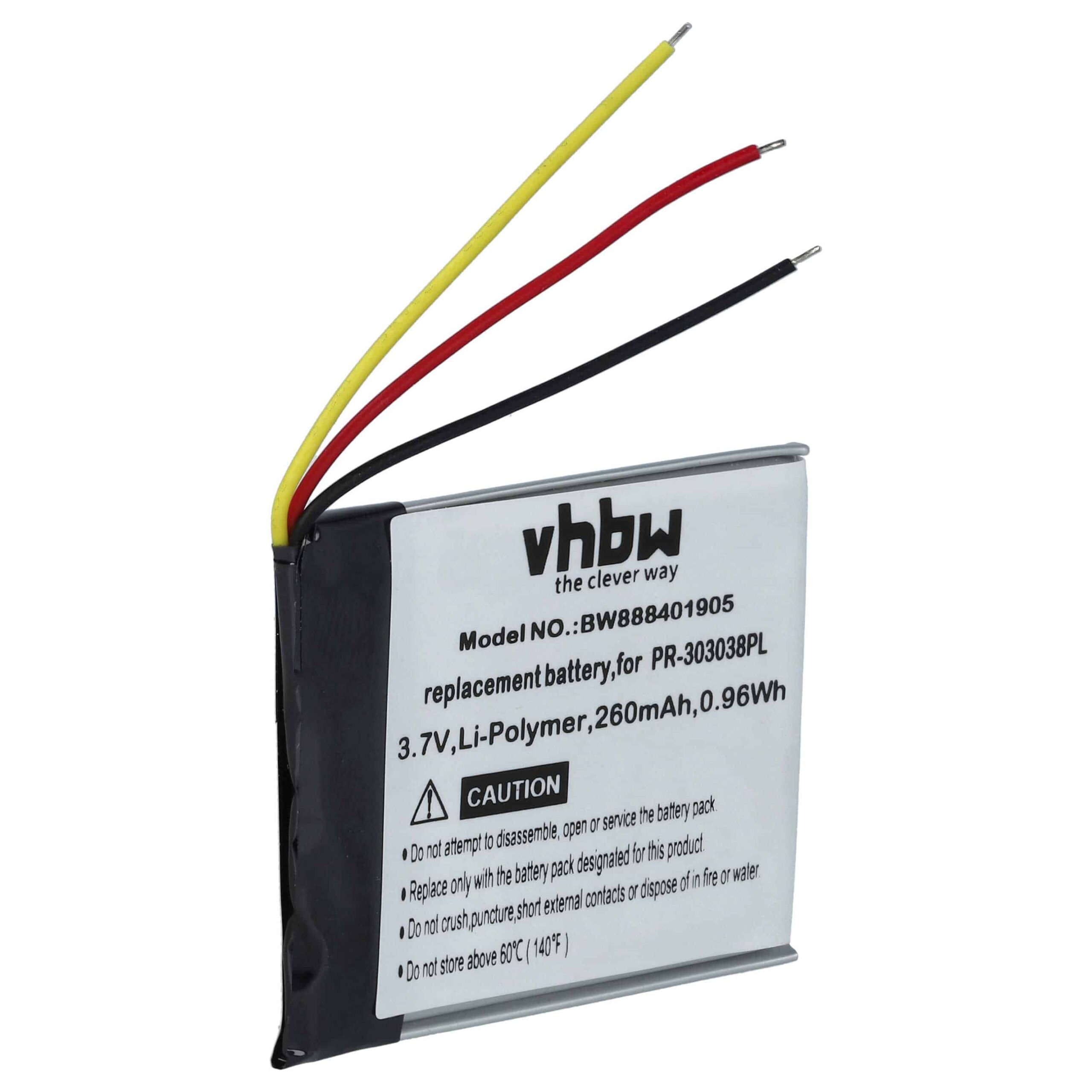 Bateria vhbw para leitor MP3 SanDisk PR-303038PL - 260 mAh 3.7 V Li-polímero
