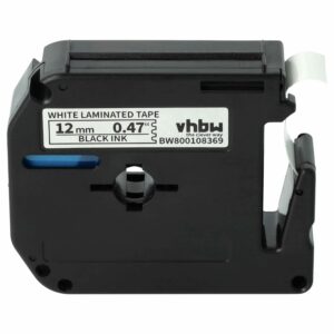 Fita de Etiquetas vhbw Substitui Brother M-K231 - 12 mm Preto sobre Branco
