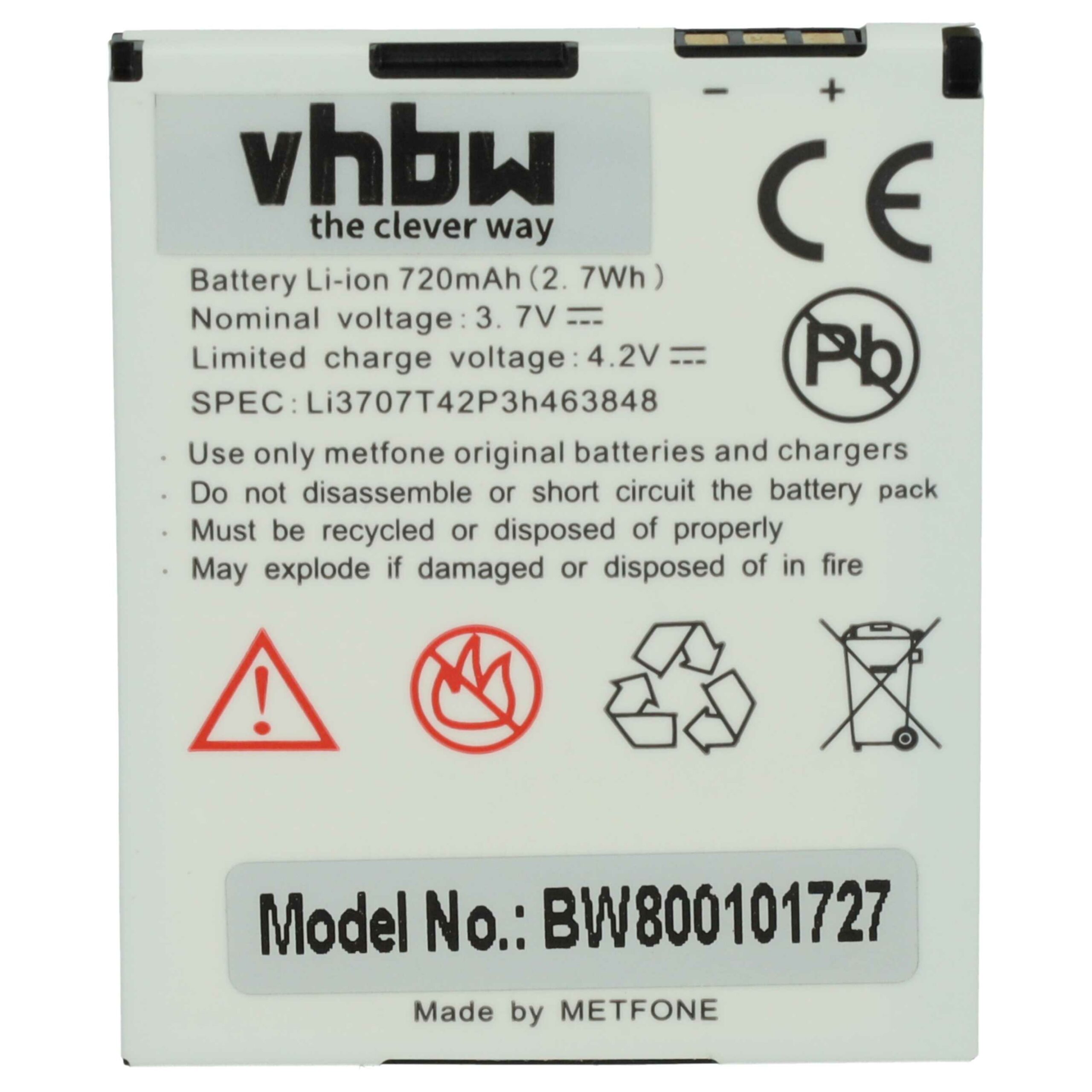 Bateria vhbw para telemóvel ZTE / Vodafone / BenQ 600 mAh 3.7 V Li-Ion - Image 3