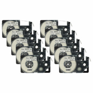 10x Fita para Etiqueta vhbw substitui Casio XR-9WE, XR-9WE1 - 9 mm Preto sobre Branco