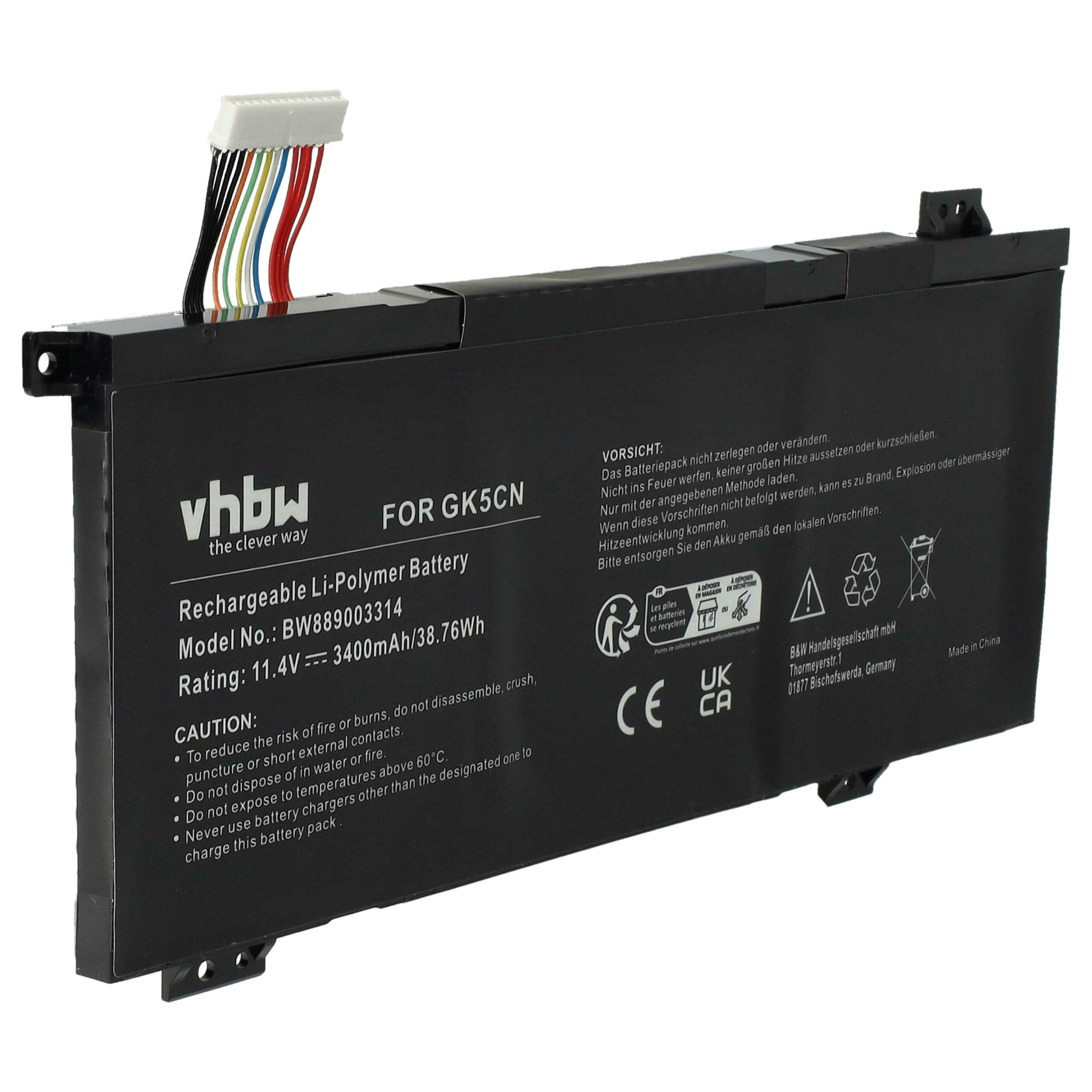 Bateria para Portátil vhbw para Machenike GK5CN-00-13-3S1P-0 3400 mAh 11.4 V Li-polímero