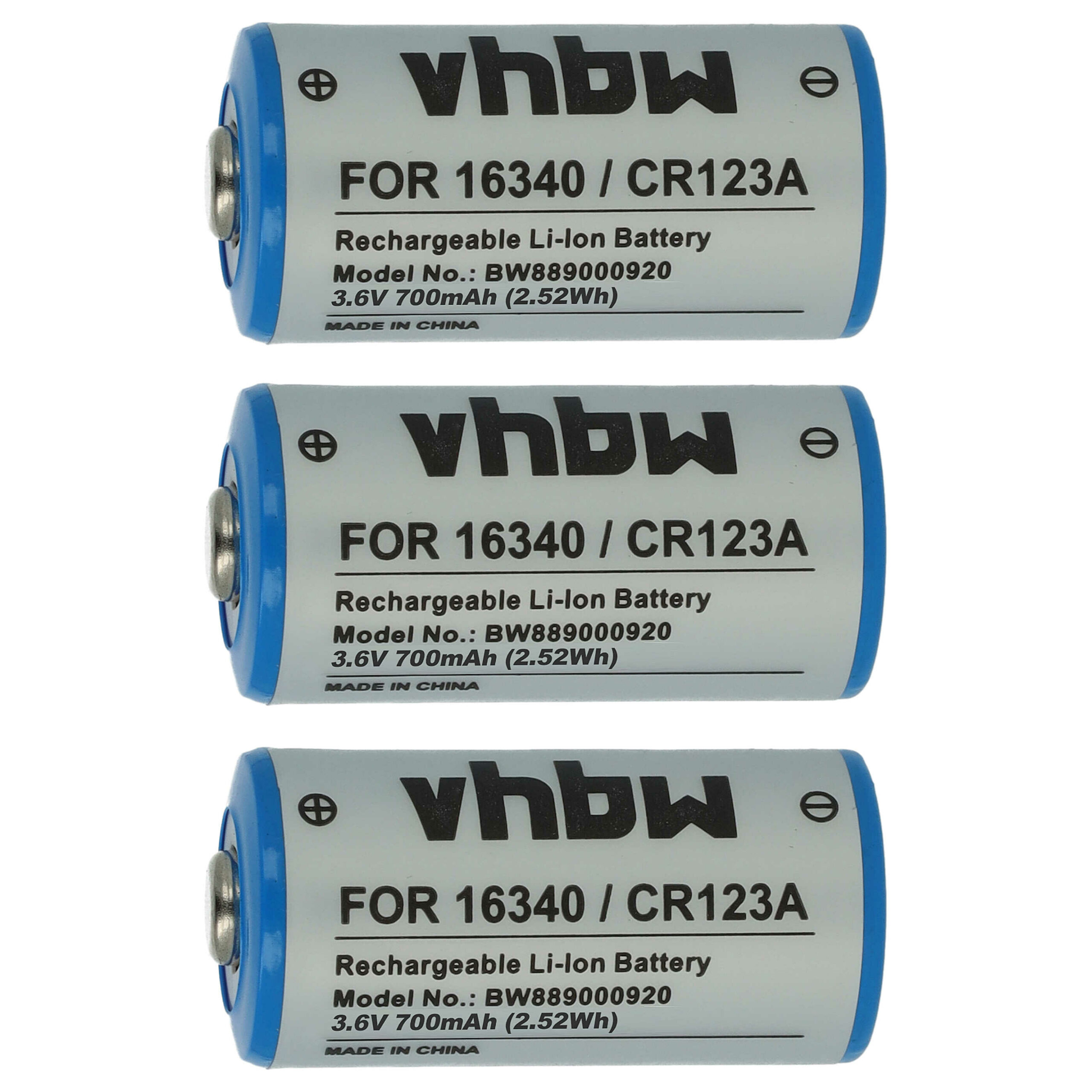 3x Baterias vhbw CR123A / 16340 Li-Ion 700 mAh 3.6 V para Gigaset, Sommer
