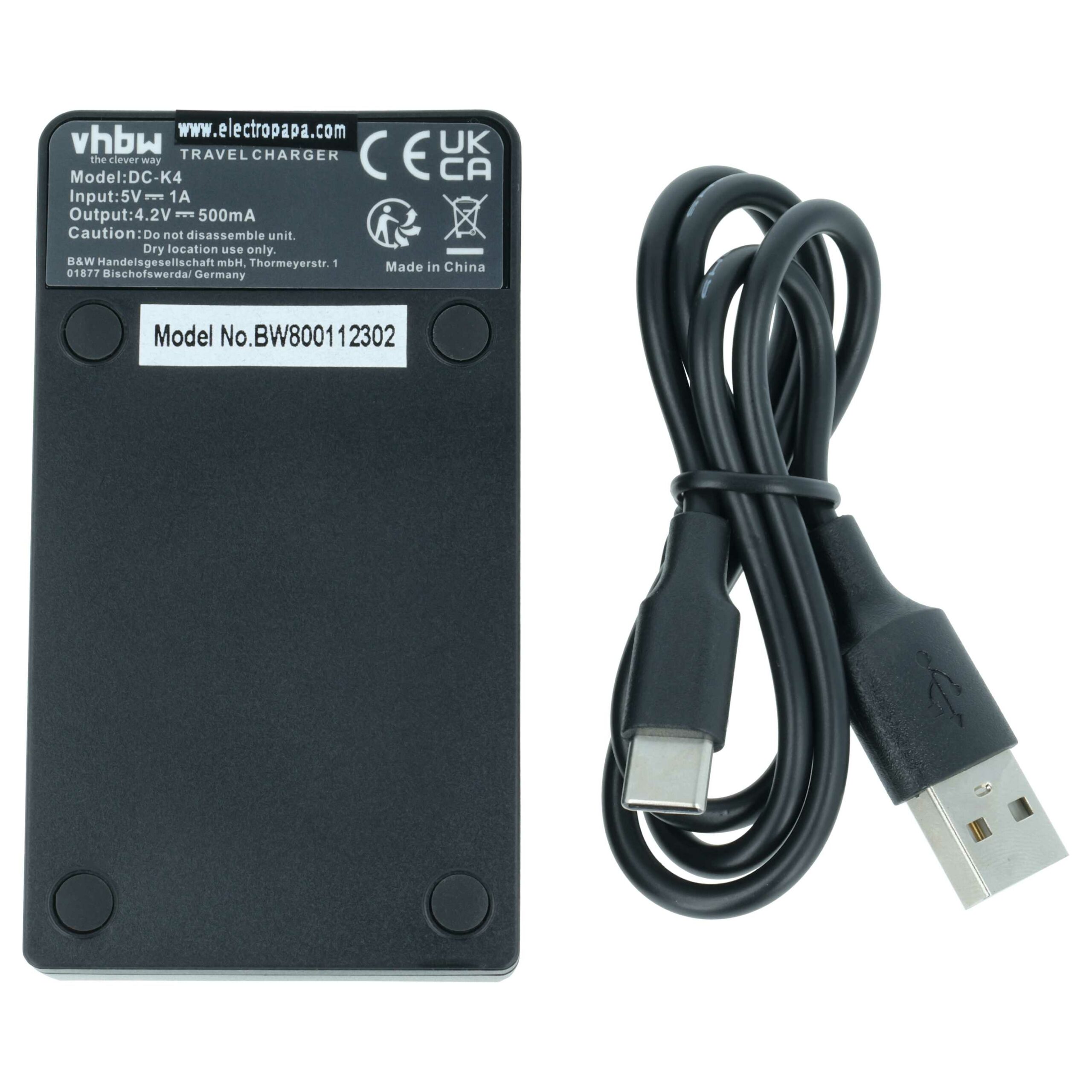 Carregador de Bateria USB-C vhbw + Cabo para Nikon Coolpix P1, P2, S1, S2 - 0.5 A - Image 4