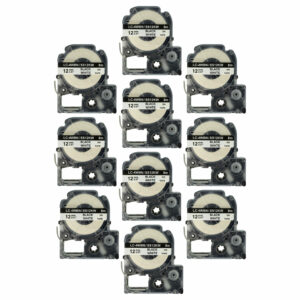 10x Fita de etiquetas vhbw para Epson SS12KW, LC-4WBN - 12 mm Preto sobre Branco