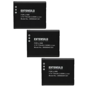 3x Baterias EXTENSILO para Casio NP-150, NP-10 / Olympus Li-50B - 770mAh, 3.7V