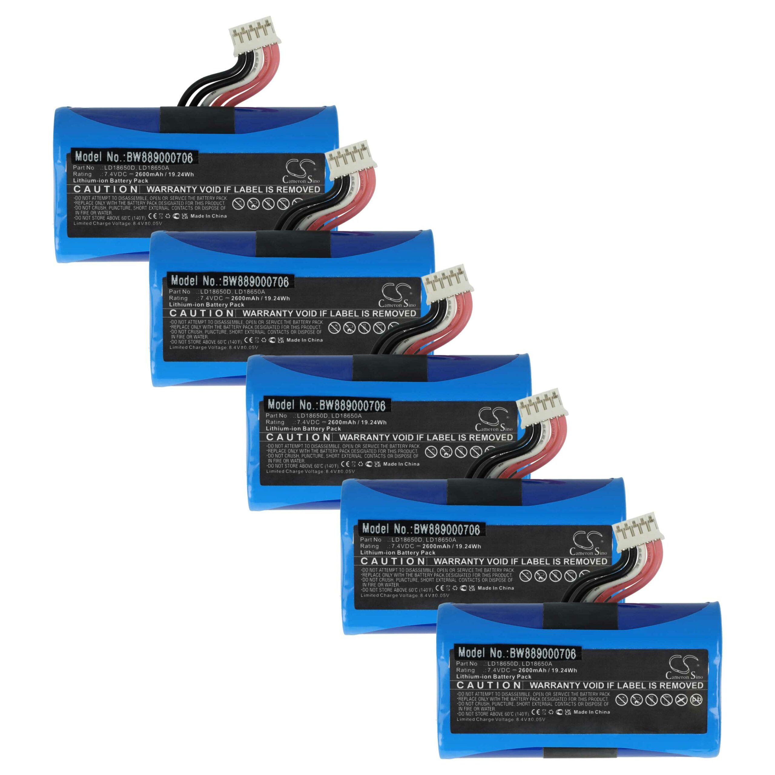 5x Baterias vhbw para Newland / Ingenico / Landi leitor de códigos de barras POS - 2600 mAh 7.4 V