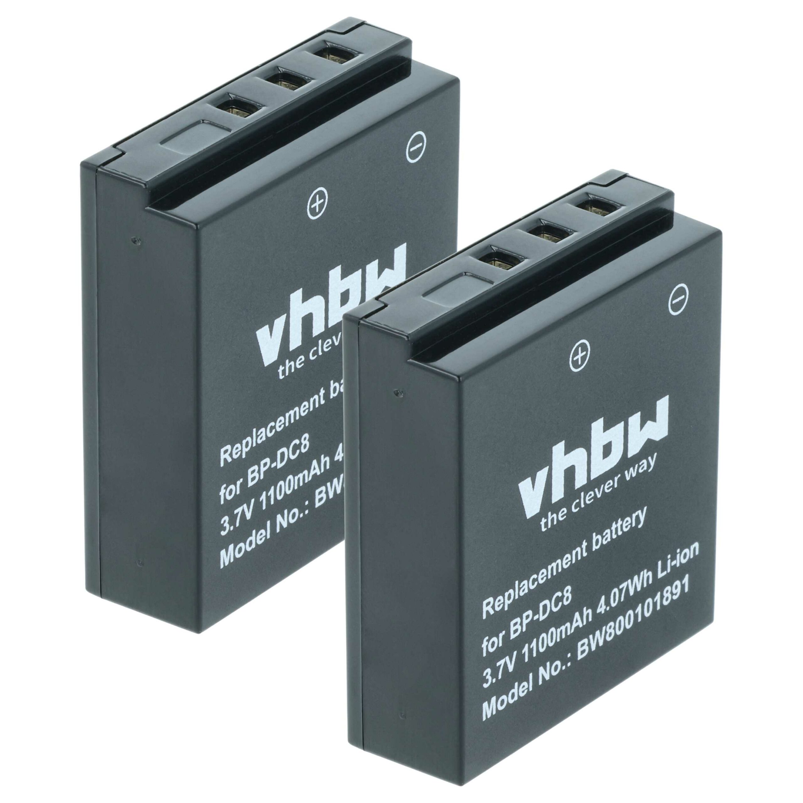 2x Baterias vhbw para Leica X1, X2, X-E (1100mAh, 3.6V, Li-Ion)
